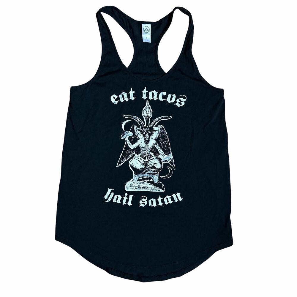 Eat Tacos Hail Satan Baphomet Racerback Tank Top Womens Small Goth Grunge Emo